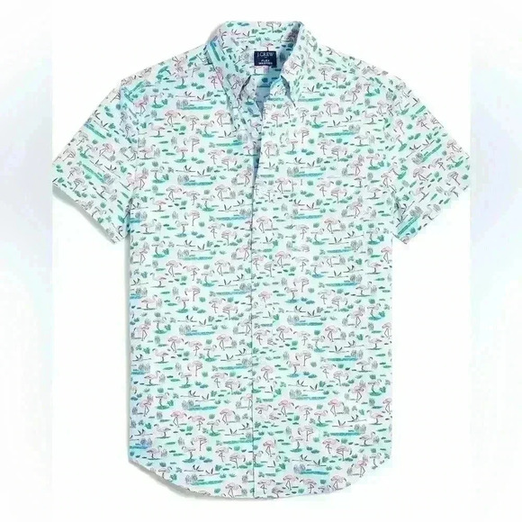 J. Crew Other - J. CREW Short-sleeve slim flamingo-print flex casual shirt size L Slim Fit
